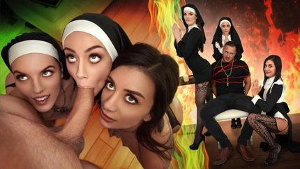 Three Horny Nuns Fuck the Devil Out of Him with Natalie Brooks, Selena Love, Fiona Frost - 2025/FullHD