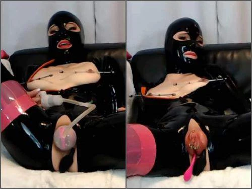 Rubber Masked Queen Pump Her Large Labia Piercing Pussy - Fisting Sex, Webcam Fisting [HD/Mp4/1000 MB]